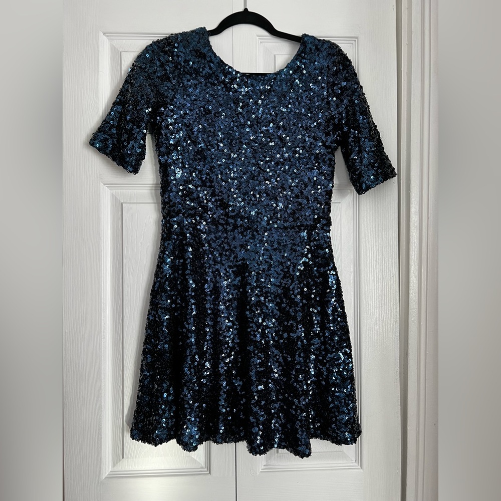 Sequin blue fit & flare party dress
